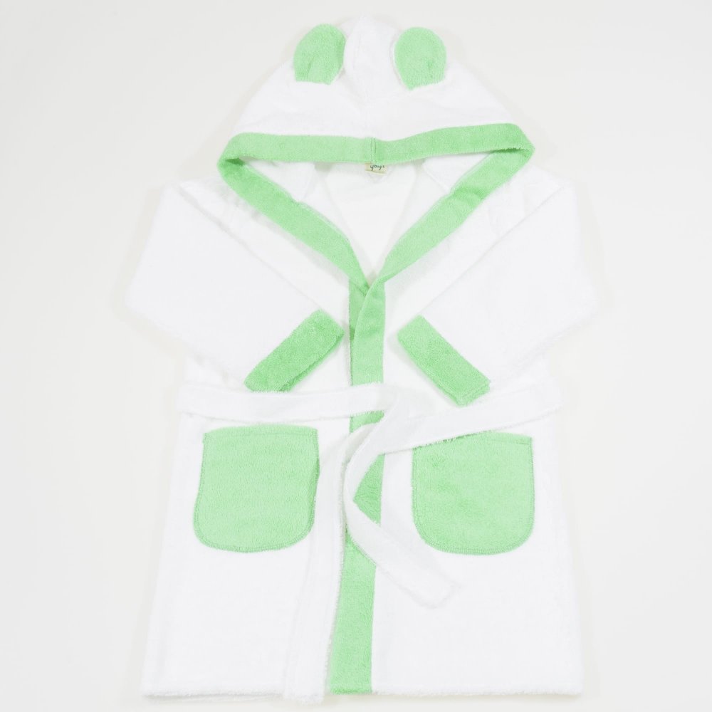 White and green organic cotton bathrobe | liloo