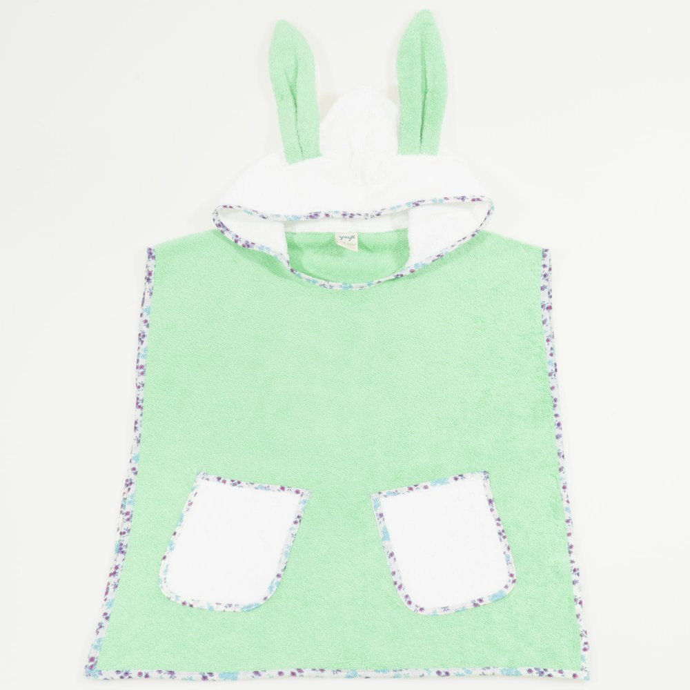 Organic cotton beach poncho for children - green and white | liloo