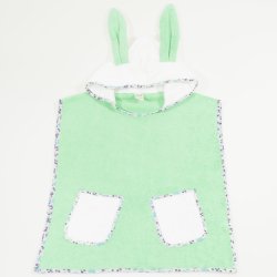 Organic cotton beach poncho for children - green and white