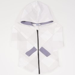White sweatshirt with hood and zipper with geometric shape print