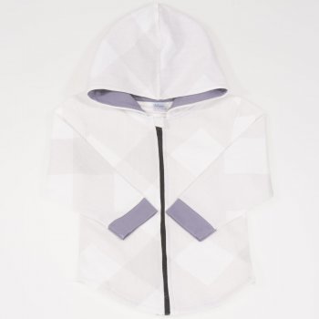 White sweatshirt with hood and zipper with geometric shape print | liloo