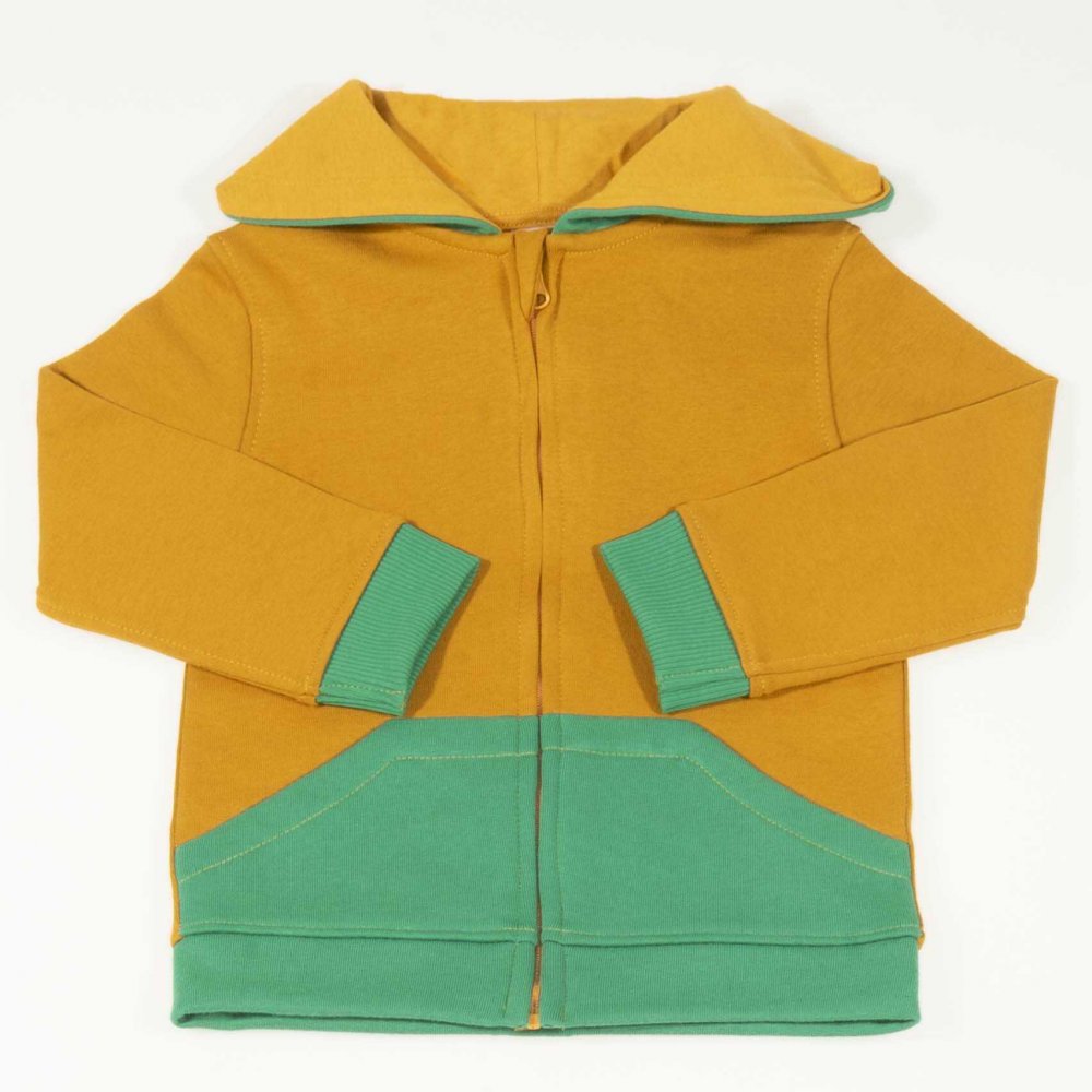 Hanorac gros vatuit cu fermoar galben mustar cu verde | liloo