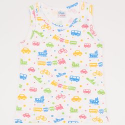 White tank undershirt with transport toys print