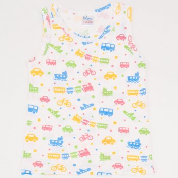 White tank undershirt with transport toys print | liloo