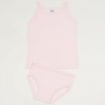 Girl's set of tank top with straps and pink panties - multilayer material with pattern