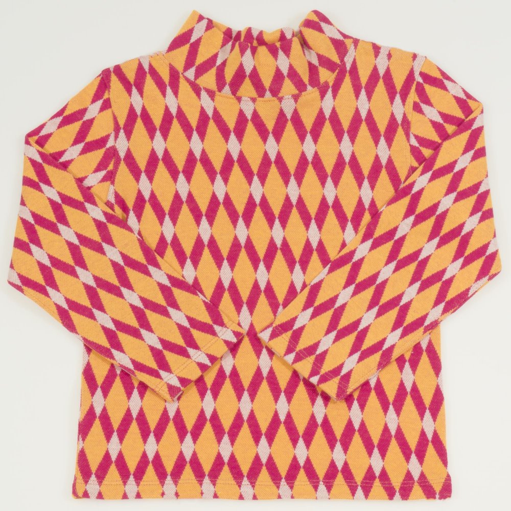 Orange and red organic cotton turtleneck with geometric shape print | liloo