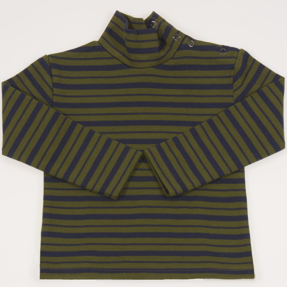 Dark blue thick turtleneck with khaki stripes - premium multilayer material | liloo