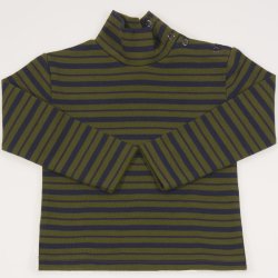 Dark blue thick turtleneck with khaki stripes - premium multilayer material