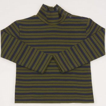 Dark blue thick turtleneck with khaki stripes - premium multilayer material