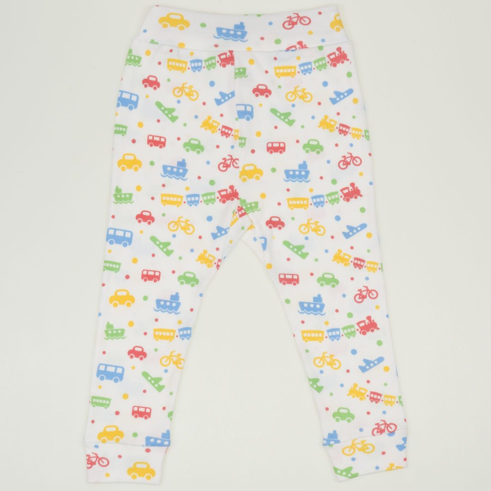 White babysoft trousers with transport toys print | liloo