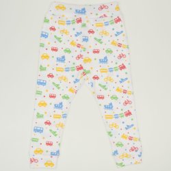 White babysoft trousers with transport toys print