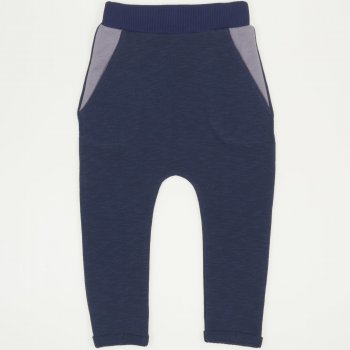 Dark blue thin joggers with round