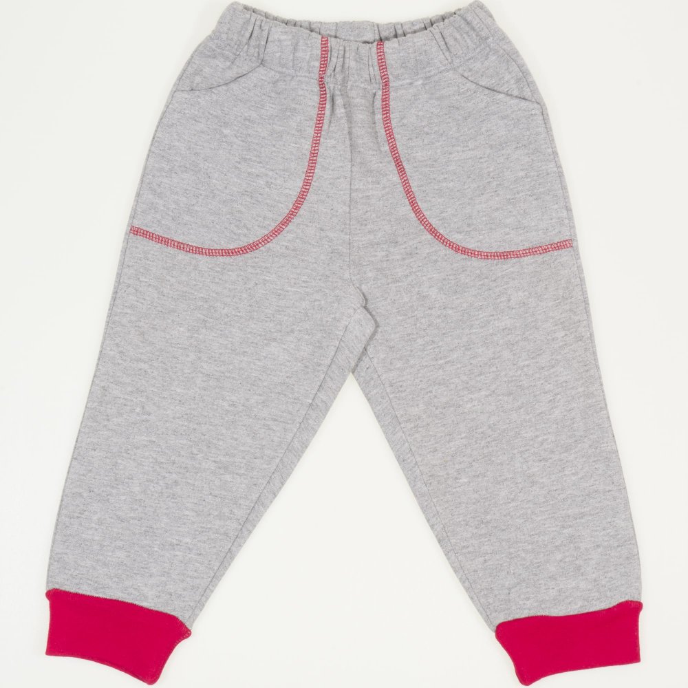 Pantaloni trening grosi gri - mansete rosii cu buzunar | liloo