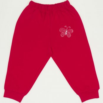 Red thin pull-on pants with butterfly print