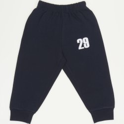 Navy blue pull-on pants with "29" print