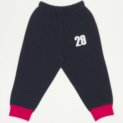 Navy blue pull-on pants with "29" print (red cuffs)