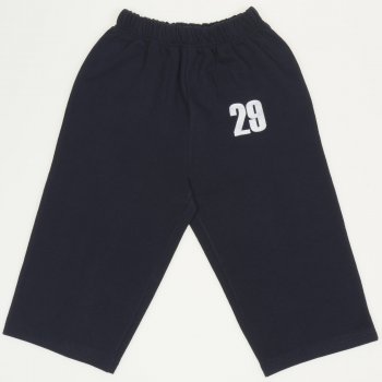 Navy blue pull-on pants with "29" print (no cuffs)