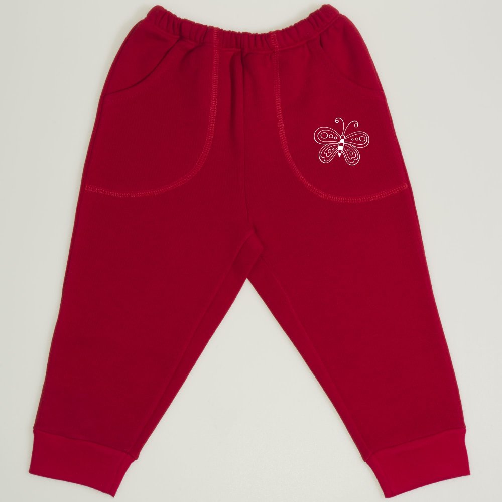 Pantaloni trening groși roșii cu buzunar imprimeu fluturaș | liloo
