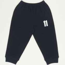 Navy blue pull-on pants with "11" print