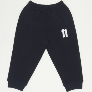 Navy blue pull-on pants with "11" print | liloo