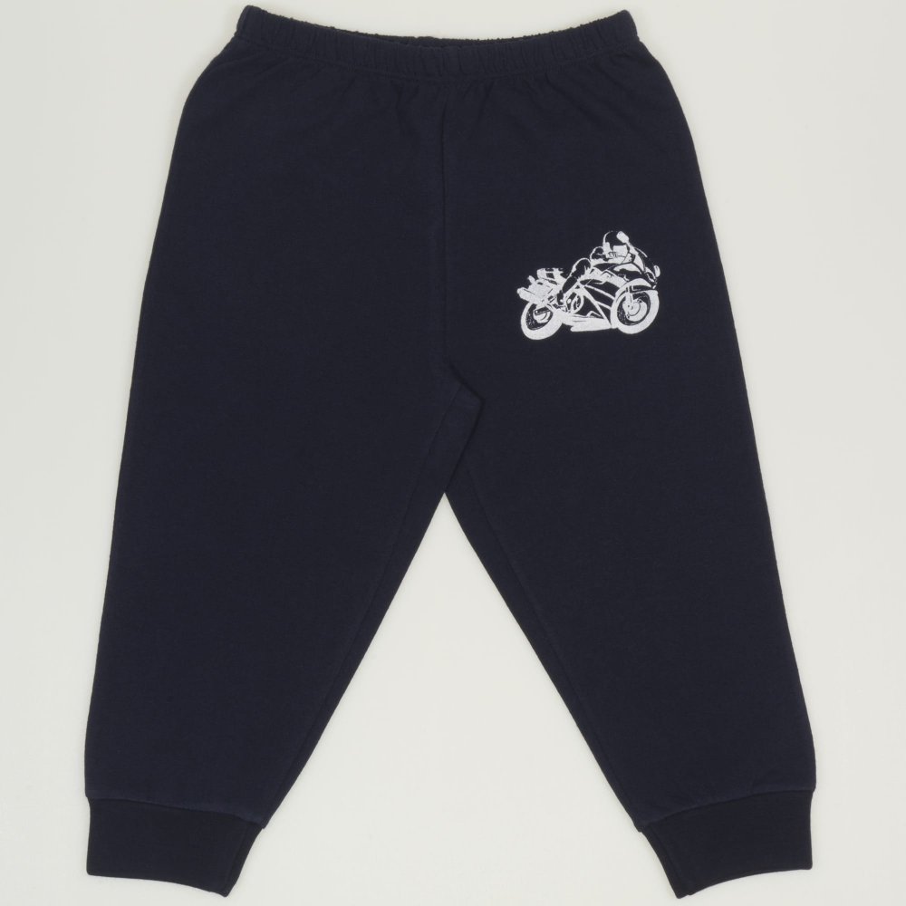 Navy blue joggers with motorcycle print | liloo