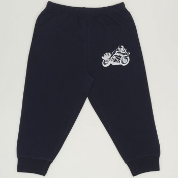 Navy blue joggers with motorcycle print