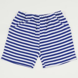 White organic cotton shorts with blue stripes