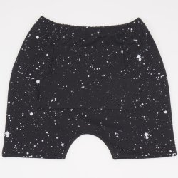Black play shorts with white splashes print