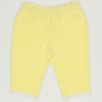 Yellow capri velvet trousers with white lace| liloo