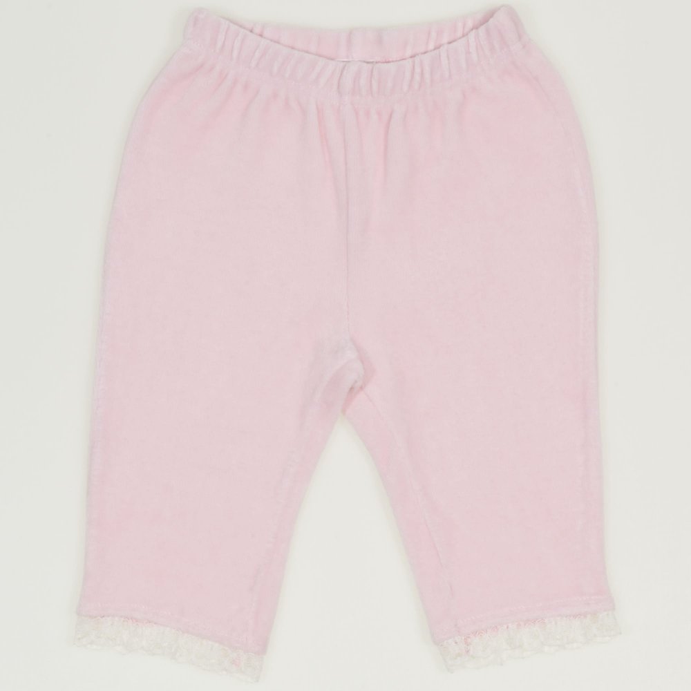 Pink capri velvet trousers with white lace| liloo