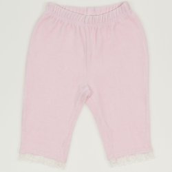 Pantaloni trei sferturi catifea roz cu dantela alba 
