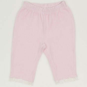 Pink capri velvet trousers with white lace