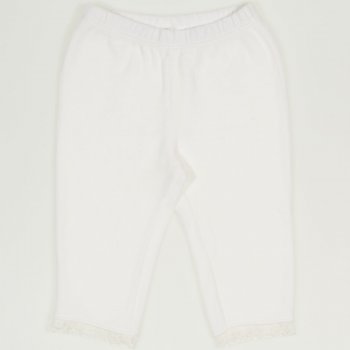 White capri velvet trousers with white lace