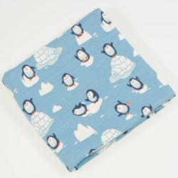 Aqua organic cotton double layer blanket with penguins print
