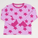 Pink organic cotton long-sleeve thick pajamas with stars print | liloo