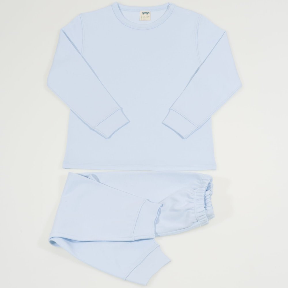 Pijamale groase bumbac organic albastru deschis | liloo
