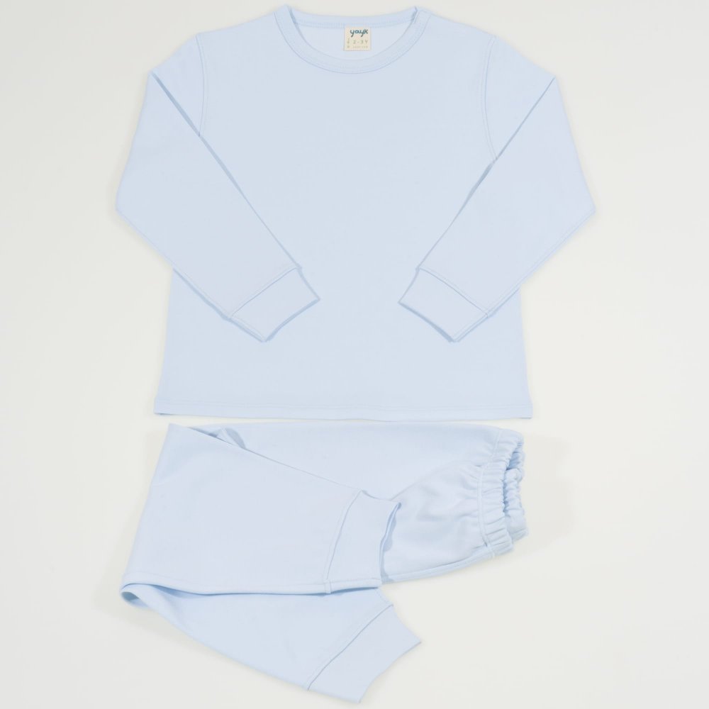 Light blue organic cotton long-sleeve thick pajamas | liloo