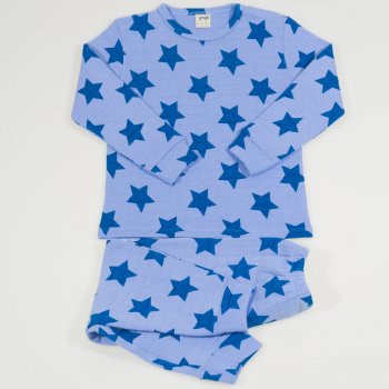 Blue organic cotton long-sleeve thick pajamas with stars print | liloo