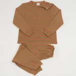 Brown organic cotton long-sleeve thick pajamas with colour stripes print | liloo