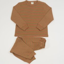 Brown organic cotton long-sleeve thick pajamas with colour stripes print