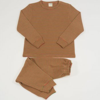 Brown organic cotton long-sleeve thick pajamas with colour stripes print