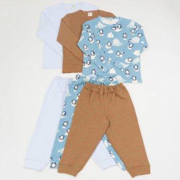 Pijamale groase bumbac organic culori baieti - set 3 bucati