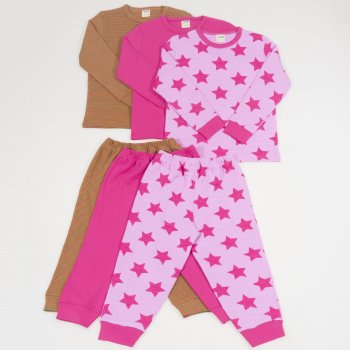 Organic cotton long-sleeve thick pajamas colour girl - set of 3 pieces