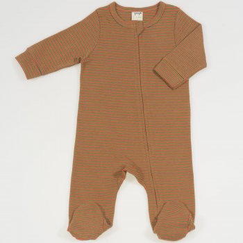 Brown long-sleeve thin pajamas - organic cotton with colour stripes print