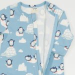 Salopeta (pijama) cu fermoar pentru bebelusi - bumbac organic aqua imprimeu model pinguini | liloo