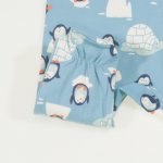 Salopeta (pijama) cu fermoar pentru bebelusi - bumbac organic aqua imprimeu model pinguini | liloo