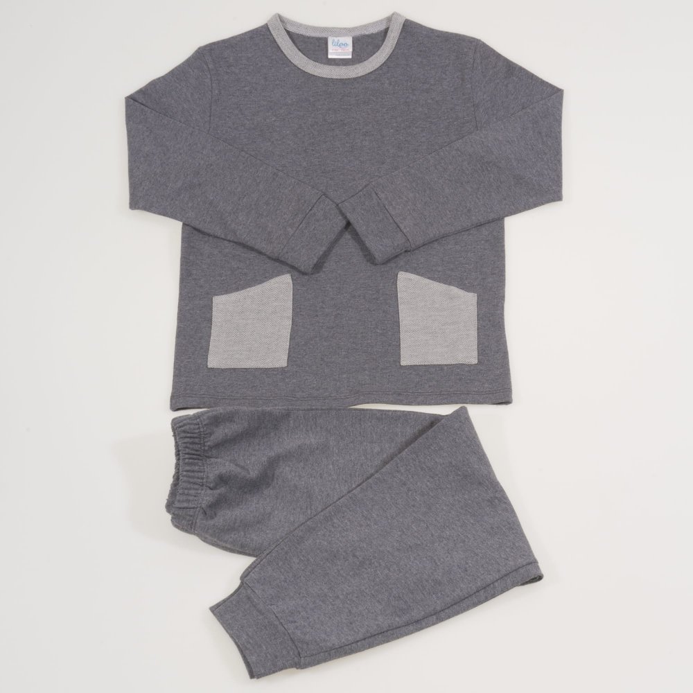 Dark gray long-sleeve thin pajamas with pocket | liloo 