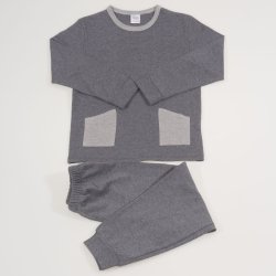 Dark gray long-sleeve thin pajamas with pocket