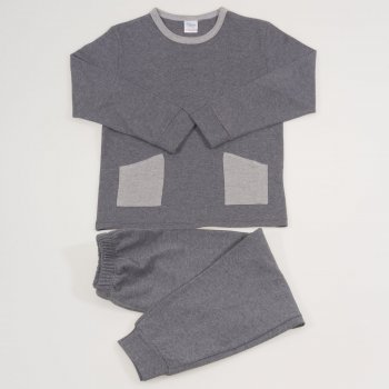 Dark gray long-sleeve thin pajamas with pocket