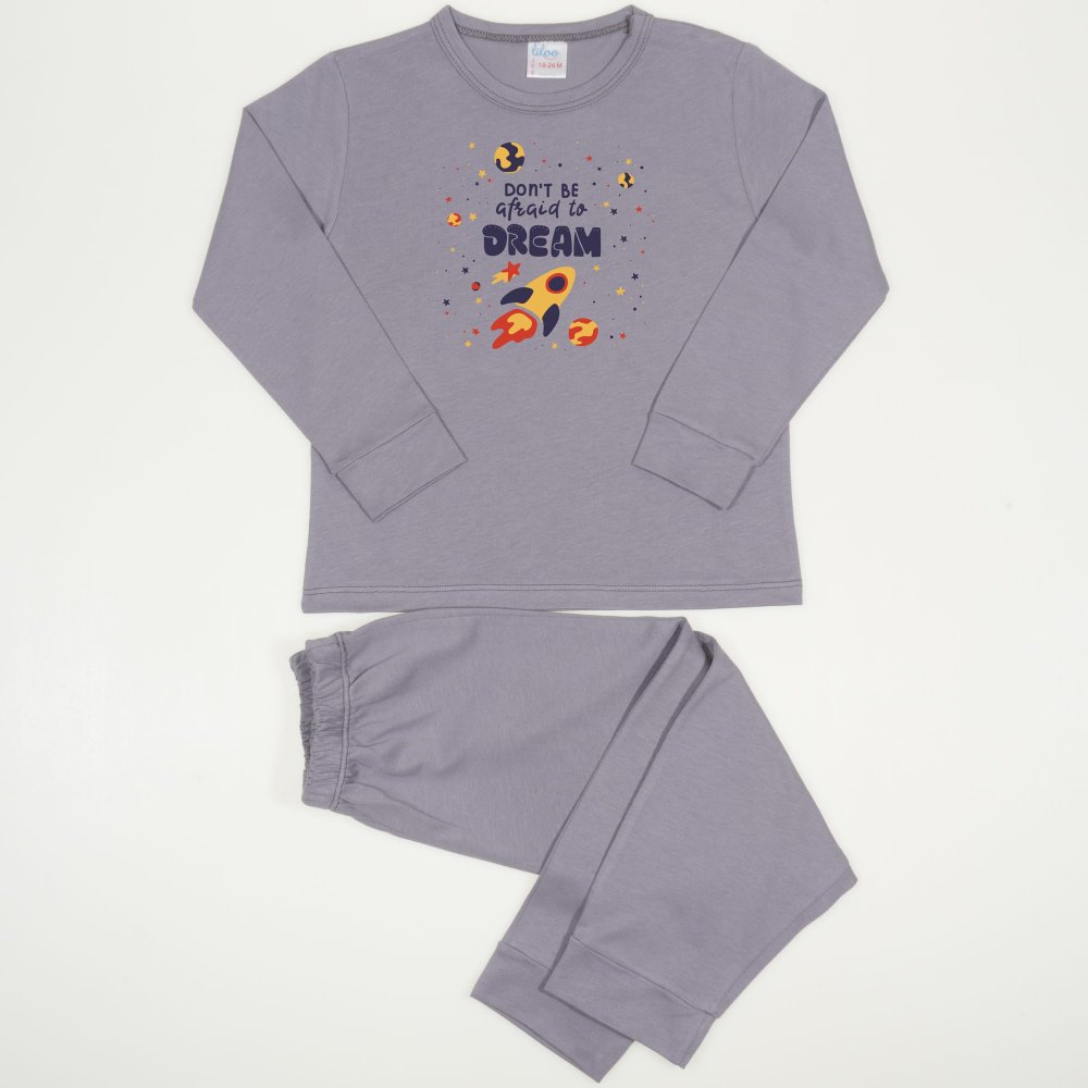 Dark gray long-sleeve thin pajamas with rocket print | liloo